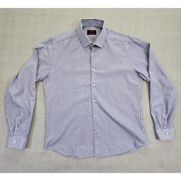 Jared Lang After Hours Shirt Men's XL Blue Cotton Herringbone Slim Fit Button-Up - Picture 1 of 16